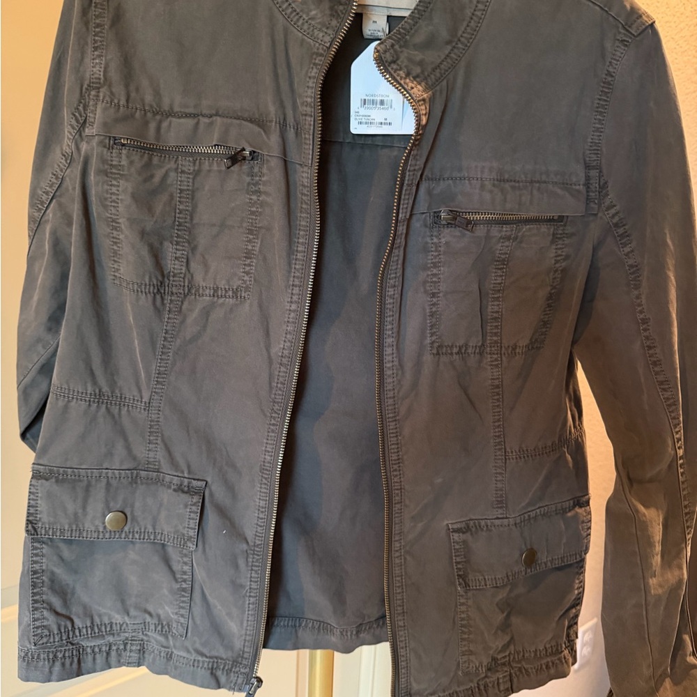 Caslon Olive Green Utility Jacket with Gold Zipper